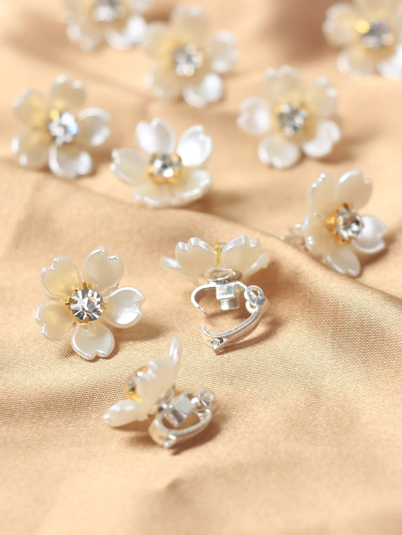 10pcs Rhinestone & Flower Decor Hair Ring SD