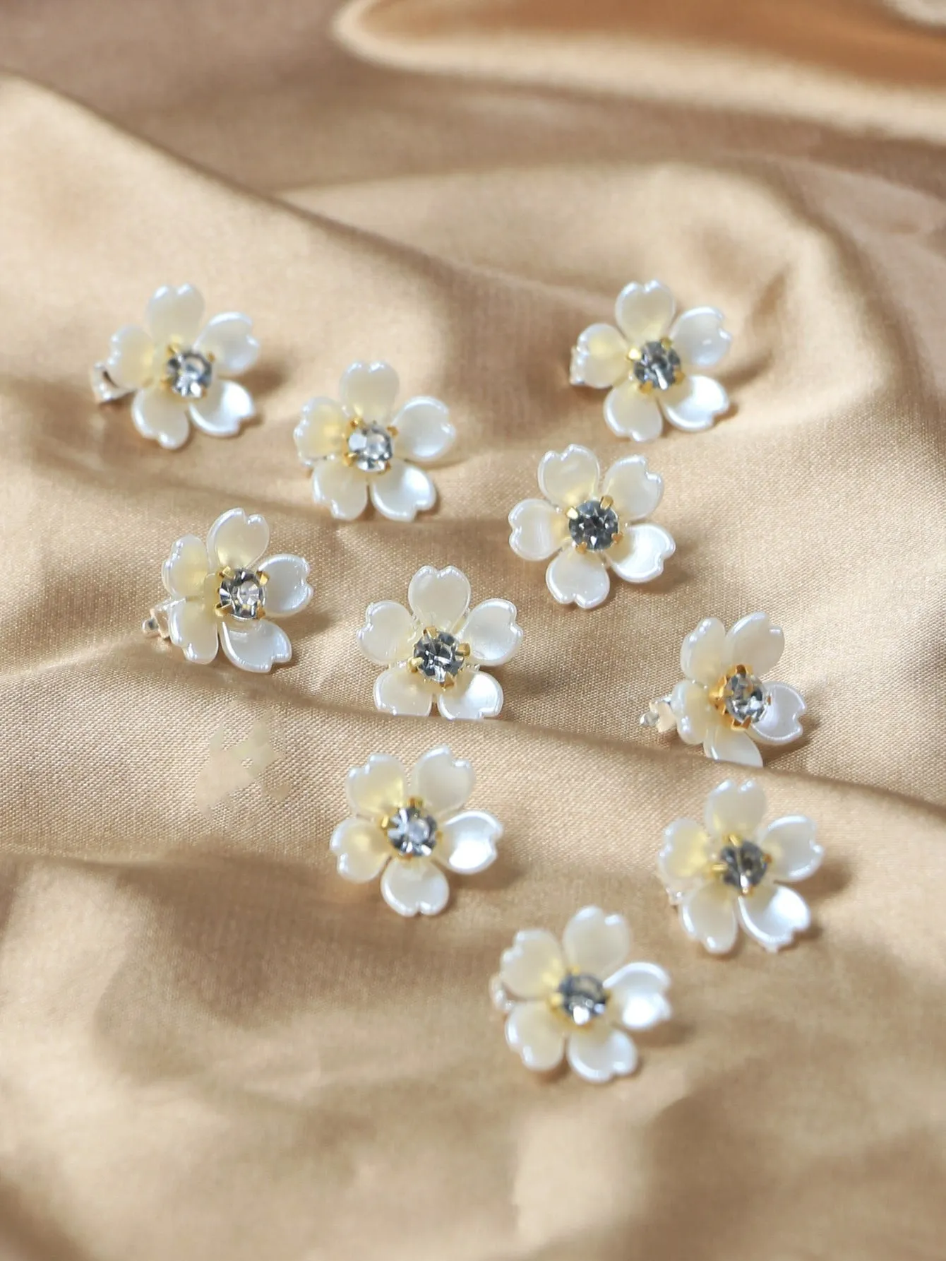 10pcs Rhinestone & Flower Decor Hair Ring SD