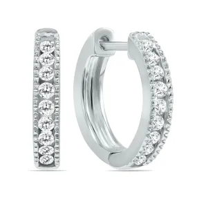 1/4 Carat Tw Small Diamond Channel Set Huggie Hoop Earrings In 10K White Gold
