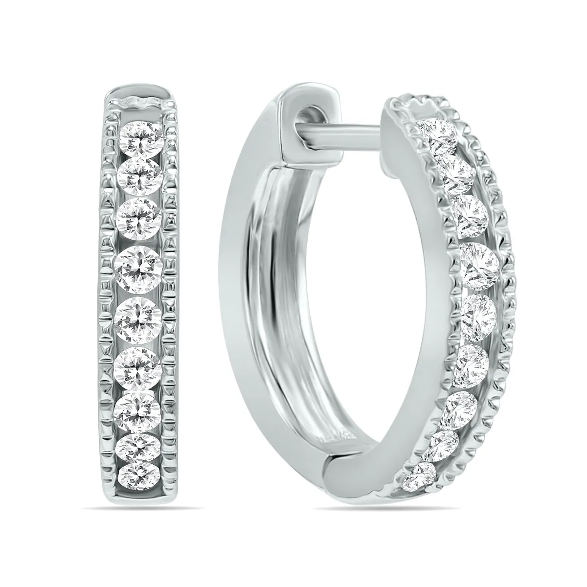 1/4 Carat Tw Small Diamond Channel Set Huggie Hoop Earrings In 10K White Gold