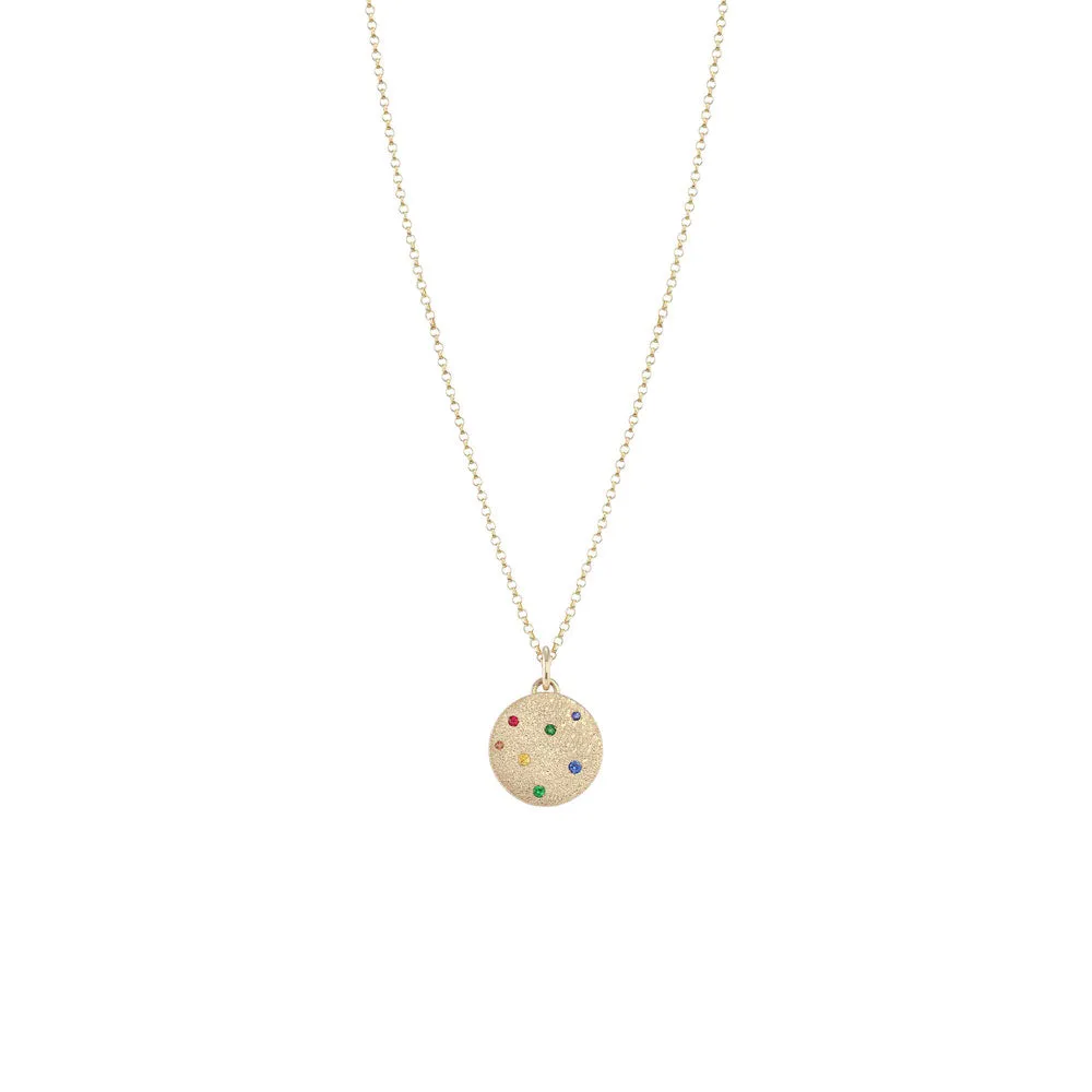 14 Karat Yellow Gold "Valerie" Disc Pendant with Multi Colored Sapphires