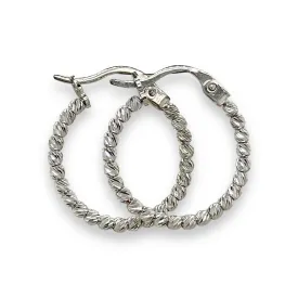 14K W Gold 19mm Dia Cut Beaded Hoop Earrings