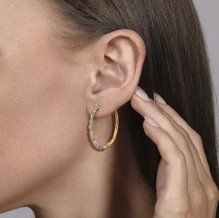 14K Yellow Gold 30mm Diamond Station Classic Hoop Earrings