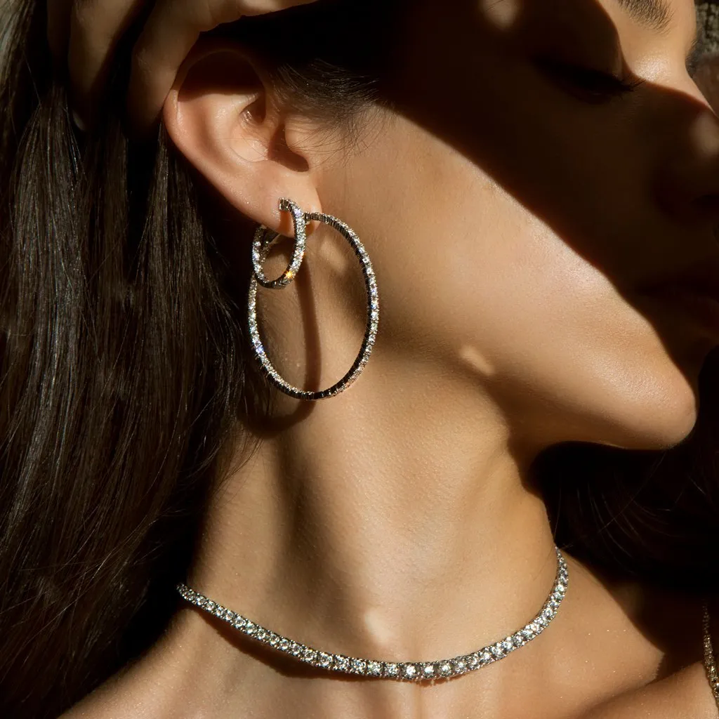 14KT Yellow Gold Diamond Large Bella Hoop Earrings