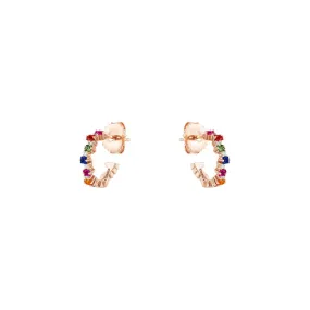 18 Karat Rose Gold Small Hoop Earring with Multi Colored Sapphires and Diamonds