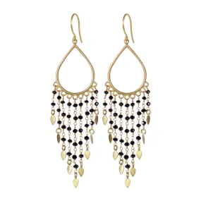 18K Gold Teardrop Black Diamond Fringe Earrings