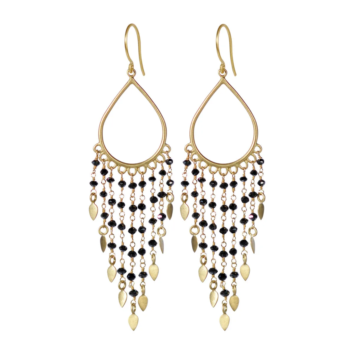 18K Gold Teardrop Black Diamond Fringe Earrings