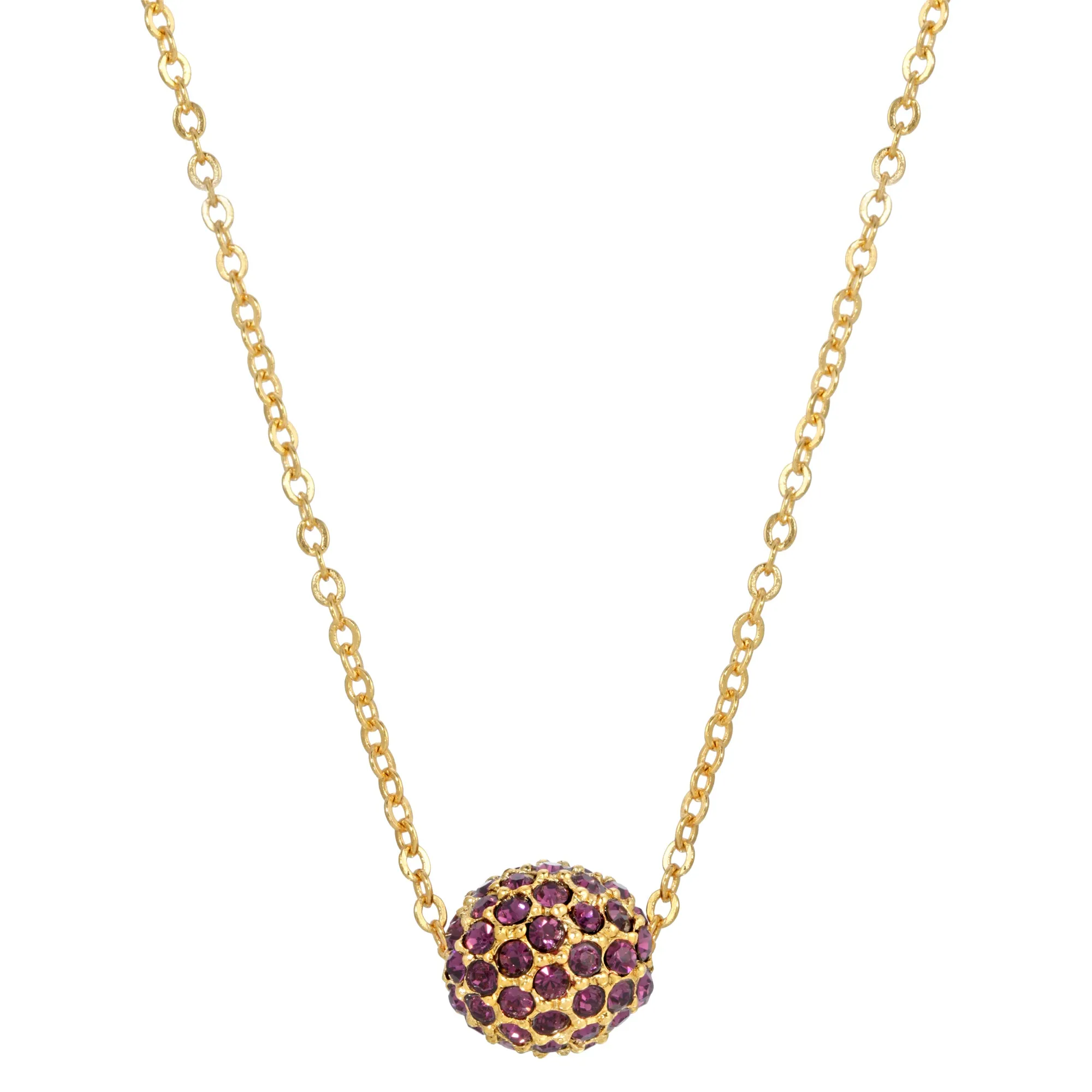 1928 Jewelry Amethyst Crystal Pave Spinning Ball Pendant Necklace 16"