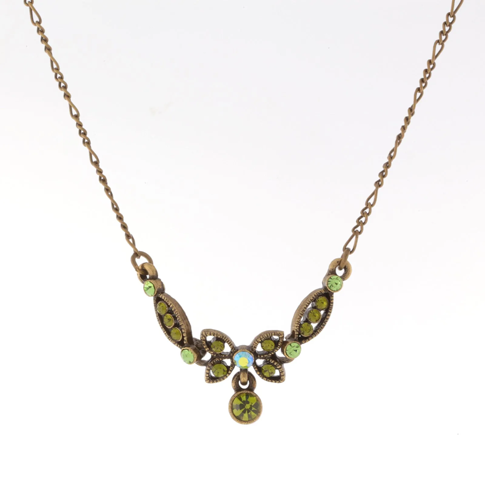 1928 Jewelry Butterfly Green Ab Crystal Pendant Necklace 16"   3" Extender