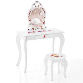 2 in 1 Children Pretend Makeup Vanity Set with Removable Mirror and Storage Drawer