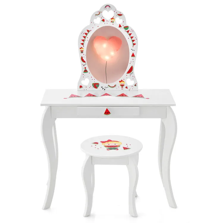 2 in 1 Children Pretend Makeup Vanity Set with Removable Mirror and Storage Drawer