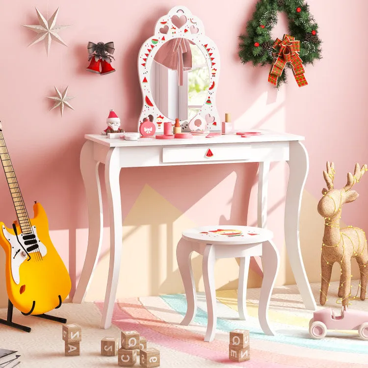 2 in 1 Children Pretend Makeup Vanity Set with Removable Mirror and Storage Drawer