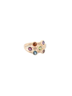 2.31ct Diamond Multi Color Gem 14K Gold Bezel Multi Row Ring