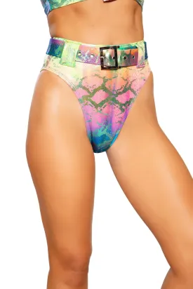 3747 - Multi Colored Snake Skin High Rise High-Waisted Shorts with Belt Detail