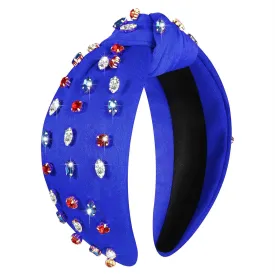 4th of July Headbands for Women, 4th of July Accessories, American Flag Patriotic Headband, Rhinestone Pearl Knotted Headband Beads Embellished Jeweled Headbands Holiday Gifts (Crystal Blue)