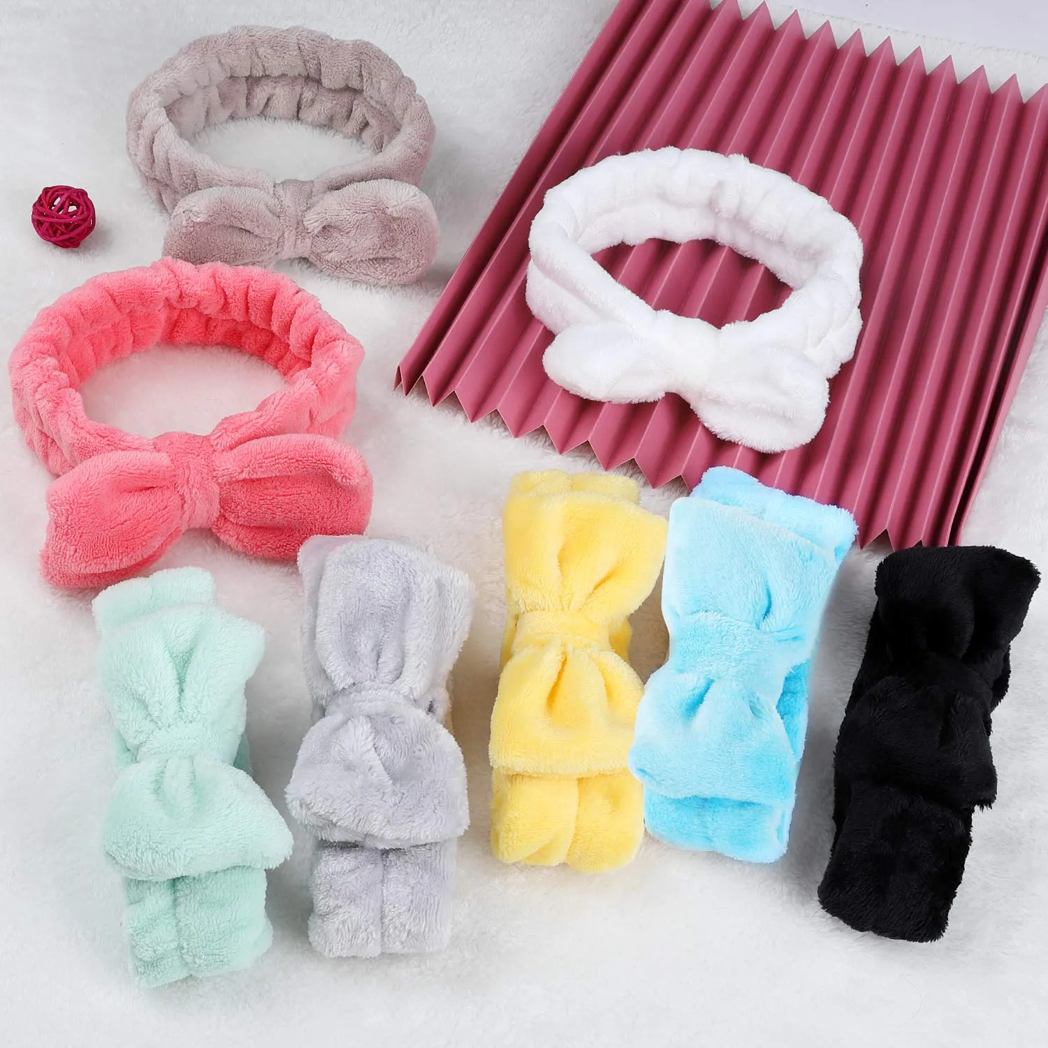 8 Pack Spa Headband, Coral Fleece Makeup Headband Cosmetic Headband for Washing Face, Bow Headbands for Shower Terry Cloth Headbands for Women Facial Hair Band