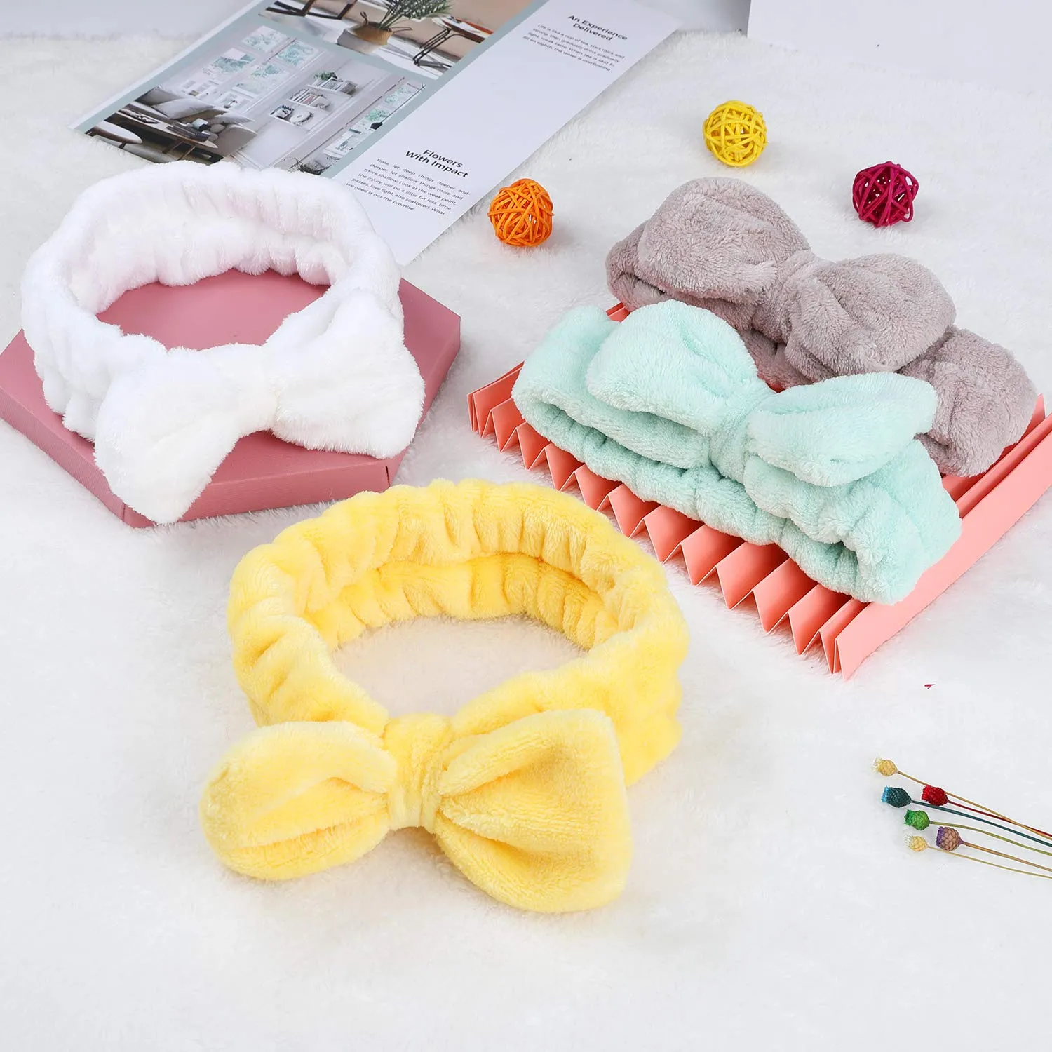 8 Pack Spa Headband, Coral Fleece Makeup Headband Cosmetic Headband for Washing Face, Bow Headbands for Shower Terry Cloth Headbands for Women Facial Hair Band