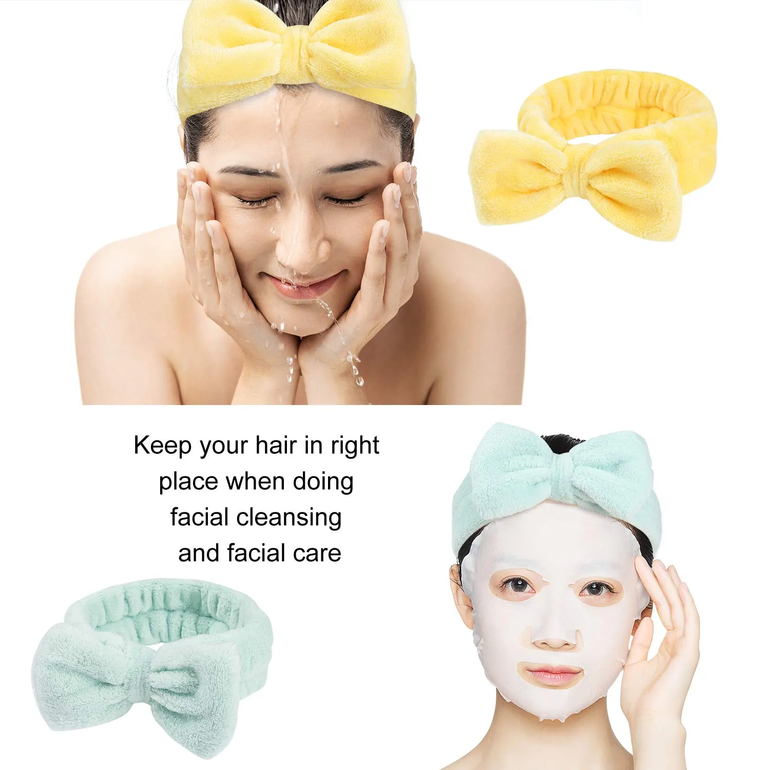 8 Pack Spa Headband, Coral Fleece Makeup Headband Cosmetic Headband for Washing Face, Bow Headbands for Shower Terry Cloth Headbands for Women Facial Hair Band