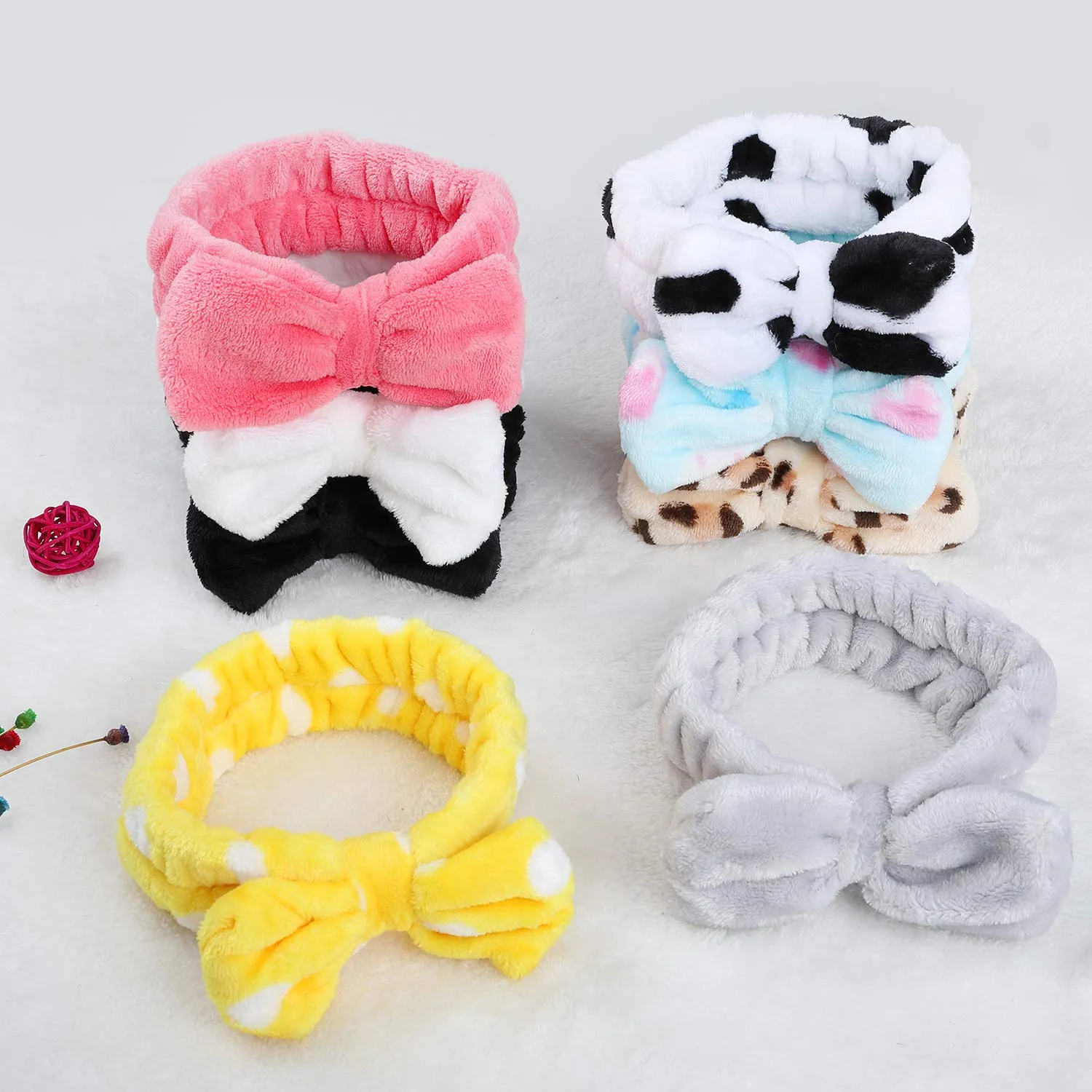 8 Pack Spa Headbands, Coral Fleece Makeup Bow Headbands, Terry Cloth Face Hair Bands for Women's Shower & Washing Face