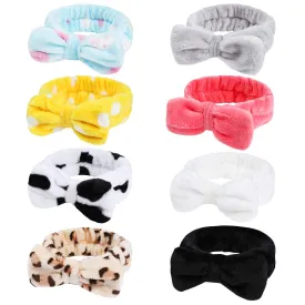 8 Pack Spa Headbands, Coral Fleece Makeup Bow Headbands, Terry Cloth Face Hair Bands for Women's Shower & Washing Face