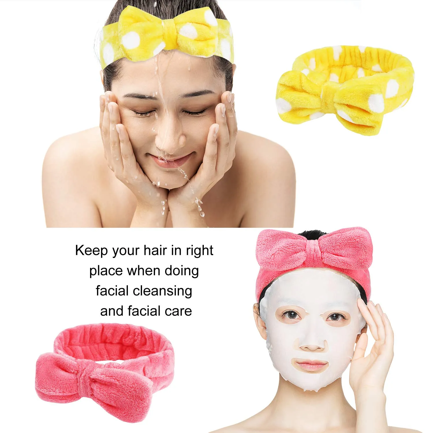 8 Pack Spa Headbands, Coral Fleece Makeup Bow Headbands, Terry Cloth Face Hair Bands for Women's Shower & Washing Face
