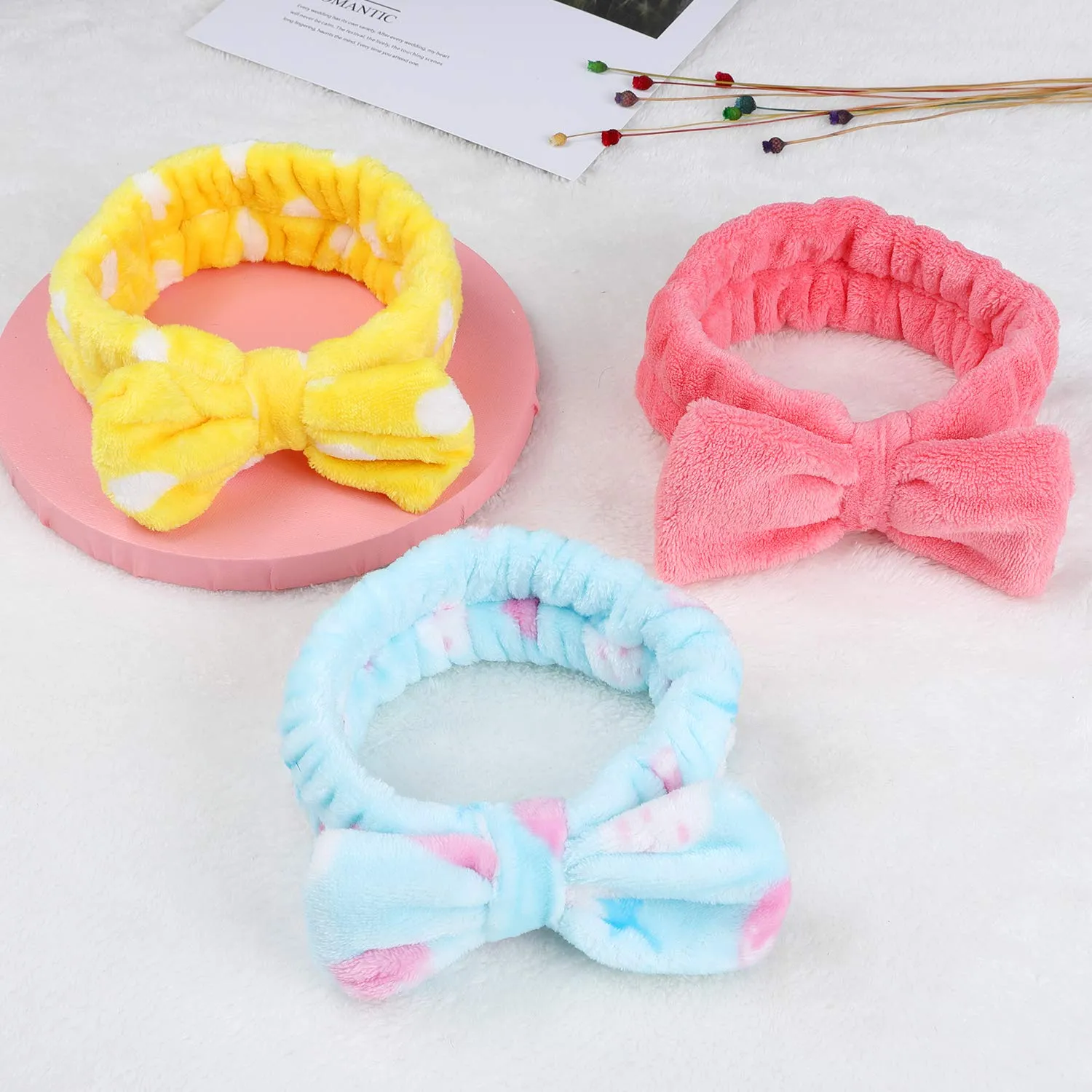 8 Pack Spa Headbands, Coral Fleece Makeup Bow Headbands, Terry Cloth Face Hair Bands for Women's Shower & Washing Face