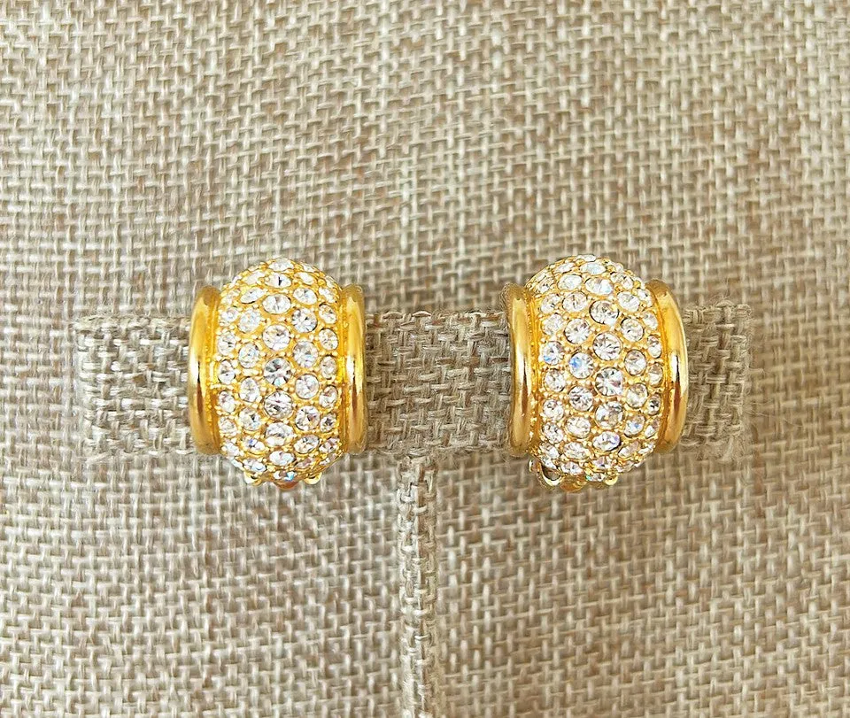 90s vintage stamped Swarovski crystal designer style clip on earrings.