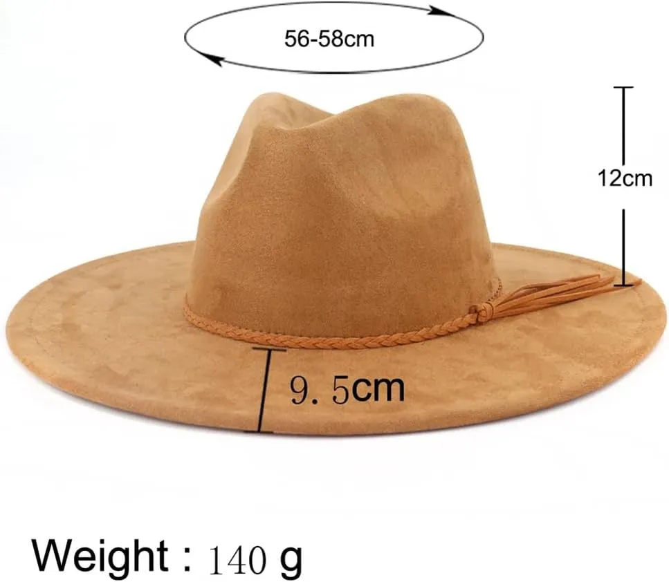 9.5CM Wide Brim Suede Tassel Top Hat Women Men Party Wedding Fedora Hat Panama Cap