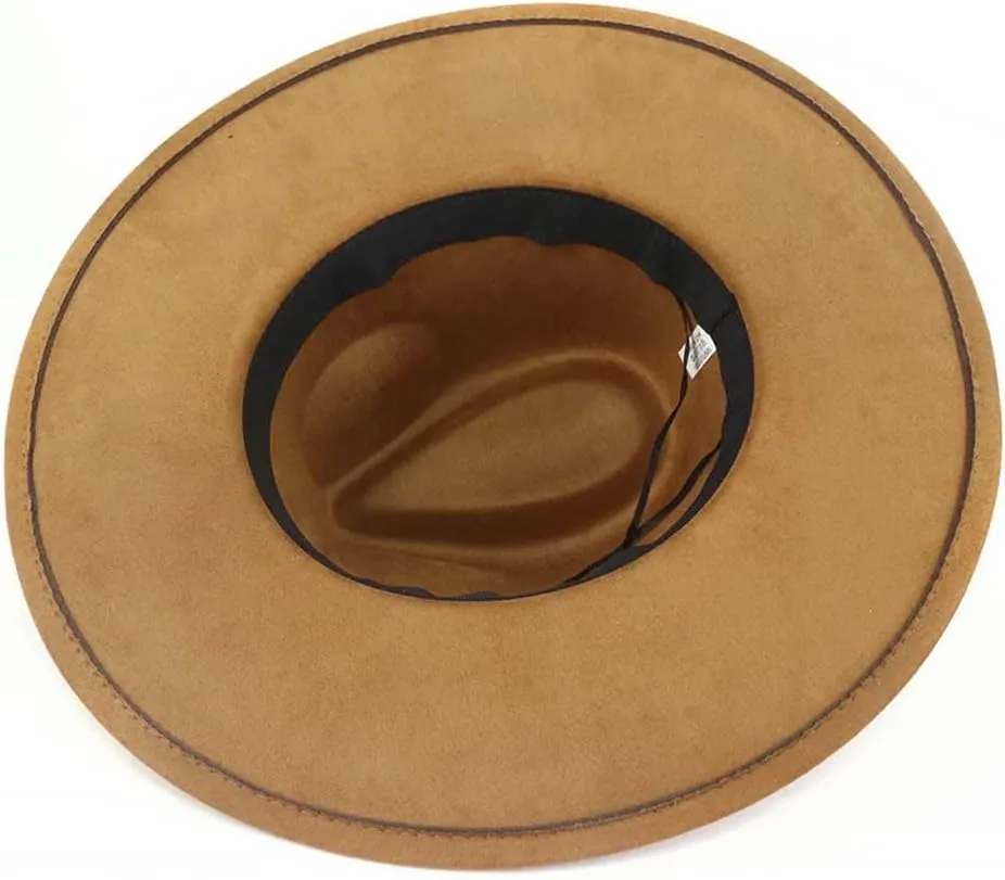 9.5CM Wide Brim Suede Tassel Top Hat Women Men Party Wedding Fedora Hat Panama Cap