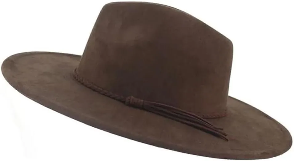 9.5CM Wide Brim Suede Tassel Top Hat Women Men Party Wedding Fedora Hat Panama Cap