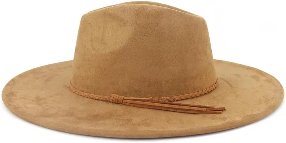 9.5CM Wide Brim Suede Tassel Top Hat Women Men Party Wedding Fedora Hat Panama Cap