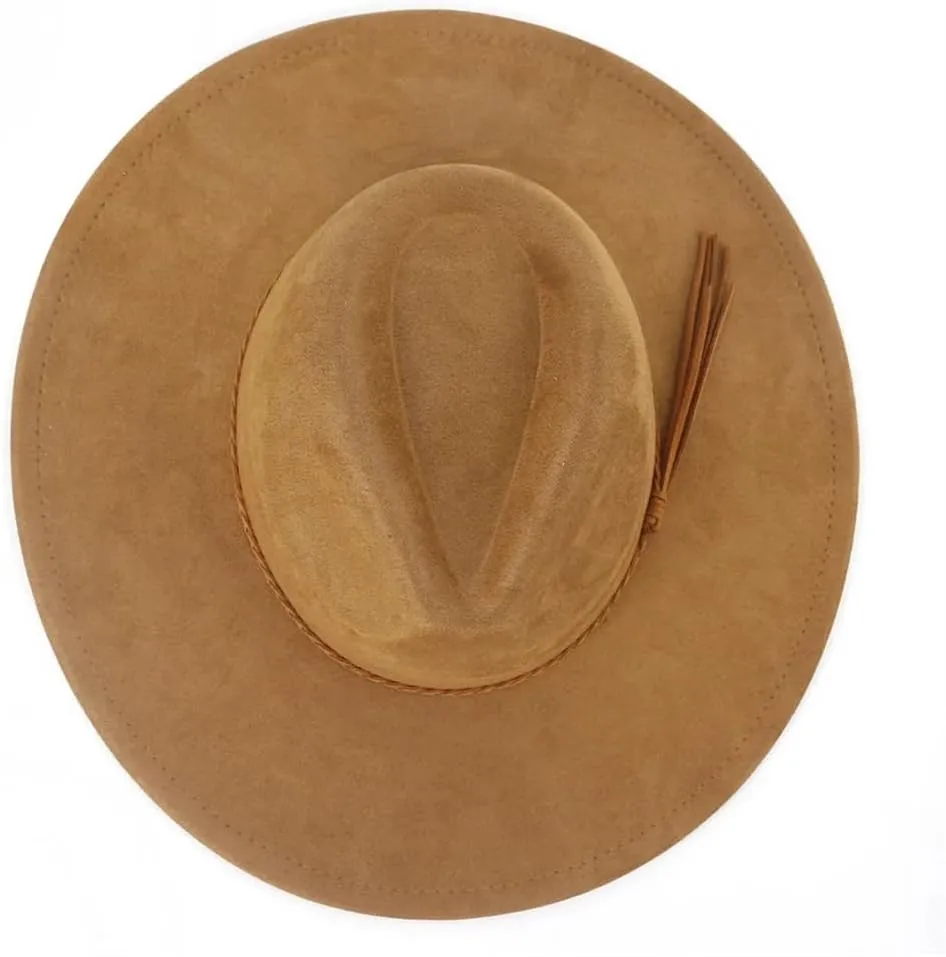 9.5CM Wide Brim Suede Tassel Top Hat Women Men Party Wedding Fedora Hat Panama Cap