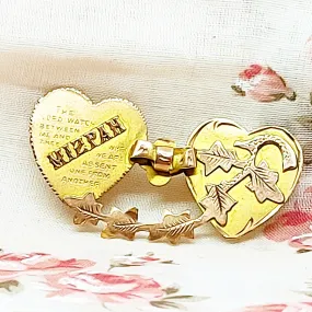 9ct Gold Victorian 'Mizpah' Love Brooch - Two Hearts Joined