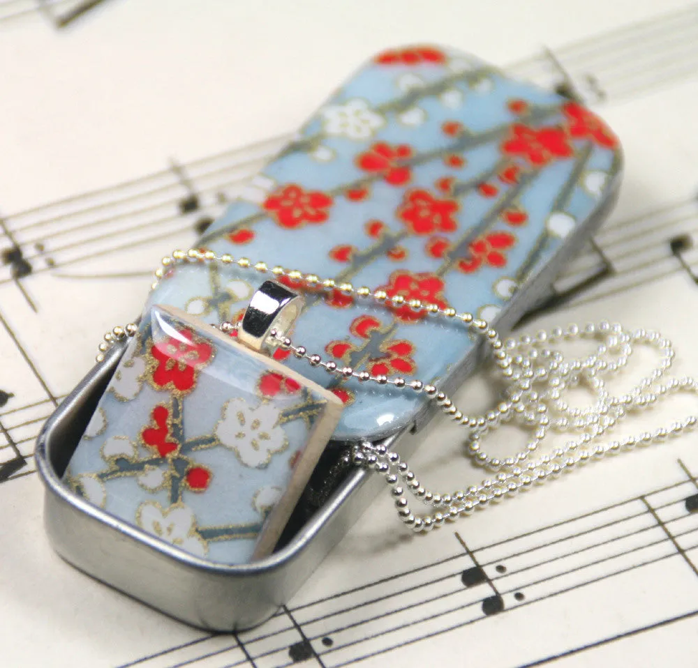 A Scrabble Tile Pendant and Teeny Tiny Tin Sky Blue Blossom