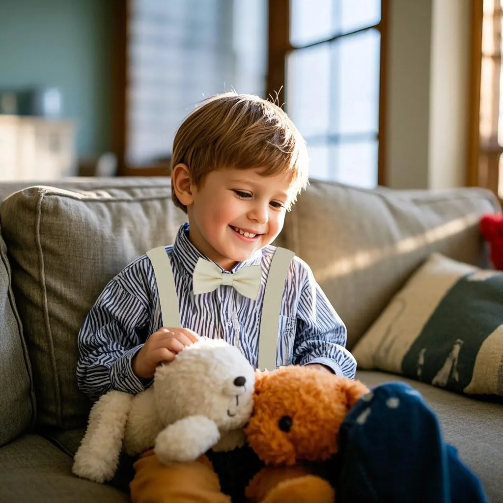 Adjustable Baby Boy Suspenders and Bow Tie, Pre-tied Kids Bowtie and Elastic Suspenders with 4 Strong Metal Clips