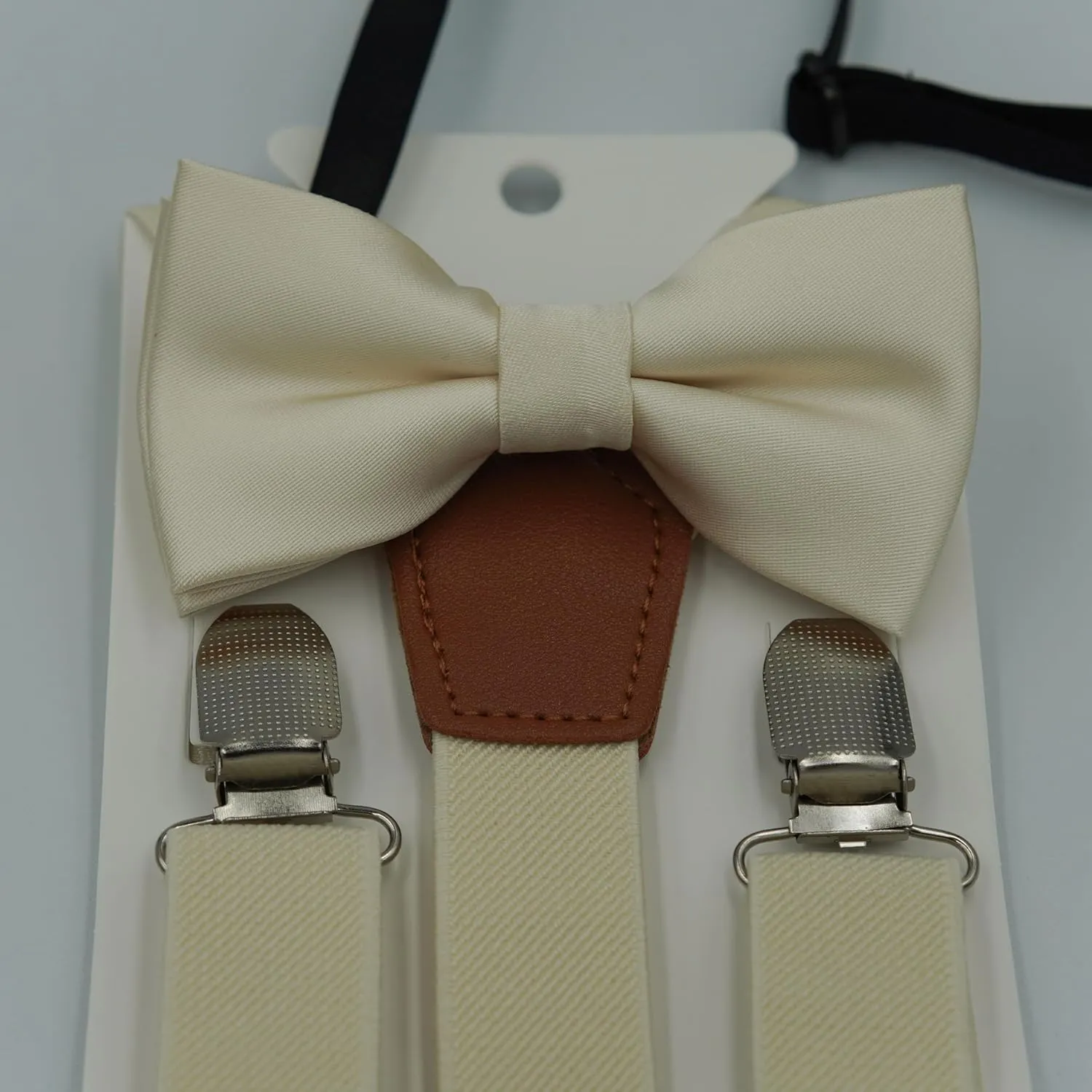 Adjustable Baby Boy Suspenders and Bow Tie, Pre-tied Kids Bowtie and Elastic Suspenders with 4 Strong Metal Clips