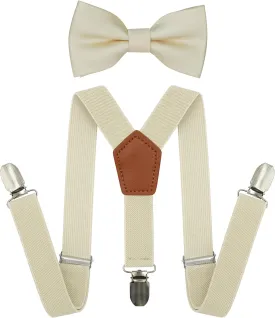 Adjustable Baby Boy Suspenders and Bow Tie, Pre-tied Kids Bowtie and Elastic Suspenders with 4 Strong Metal Clips