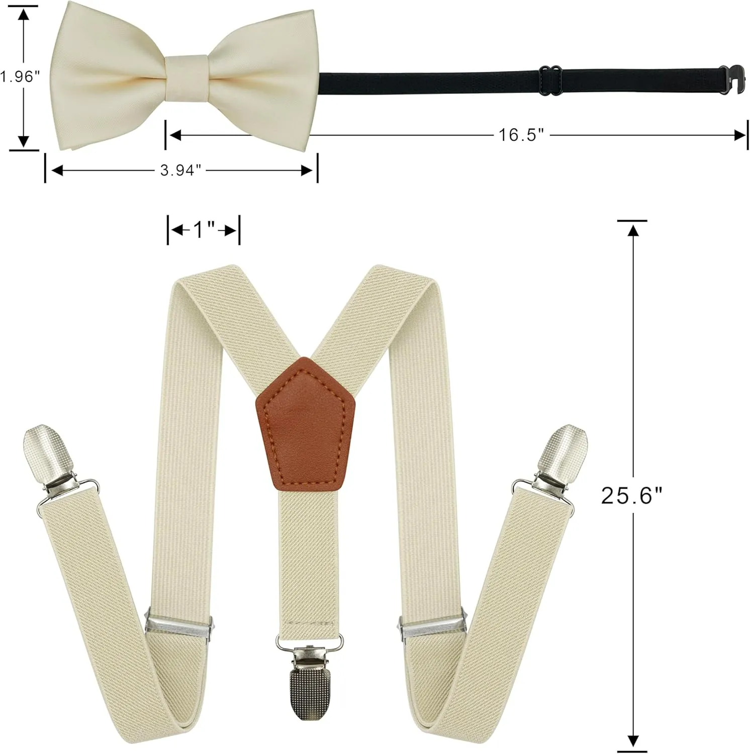 Adjustable Baby Boy Suspenders and Bow Tie, Pre-tied Kids Bowtie and Elastic Suspenders with 4 Strong Metal Clips