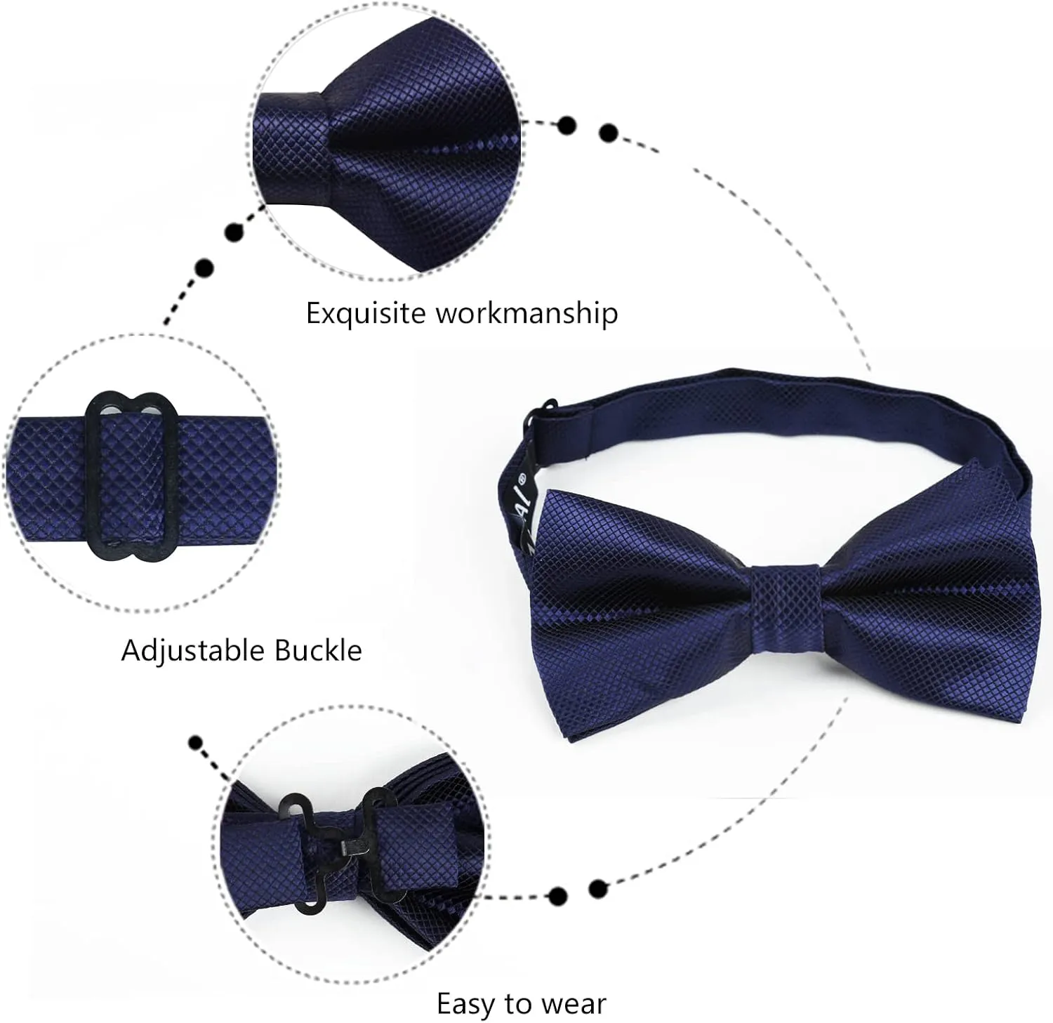 Alizeal Mens Solid Color Mini Squares Formal Banded Pre-tied Bow Ties, Pocket Square, Cufflinks Set Wedding Party Business