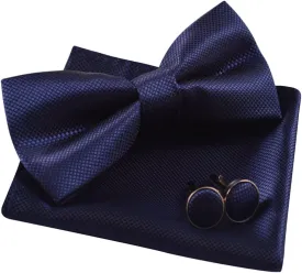 Alizeal Mens Solid Color Mini Squares Formal Banded Pre-tied Bow Ties, Pocket Square, Cufflinks Set Wedding Party Business
