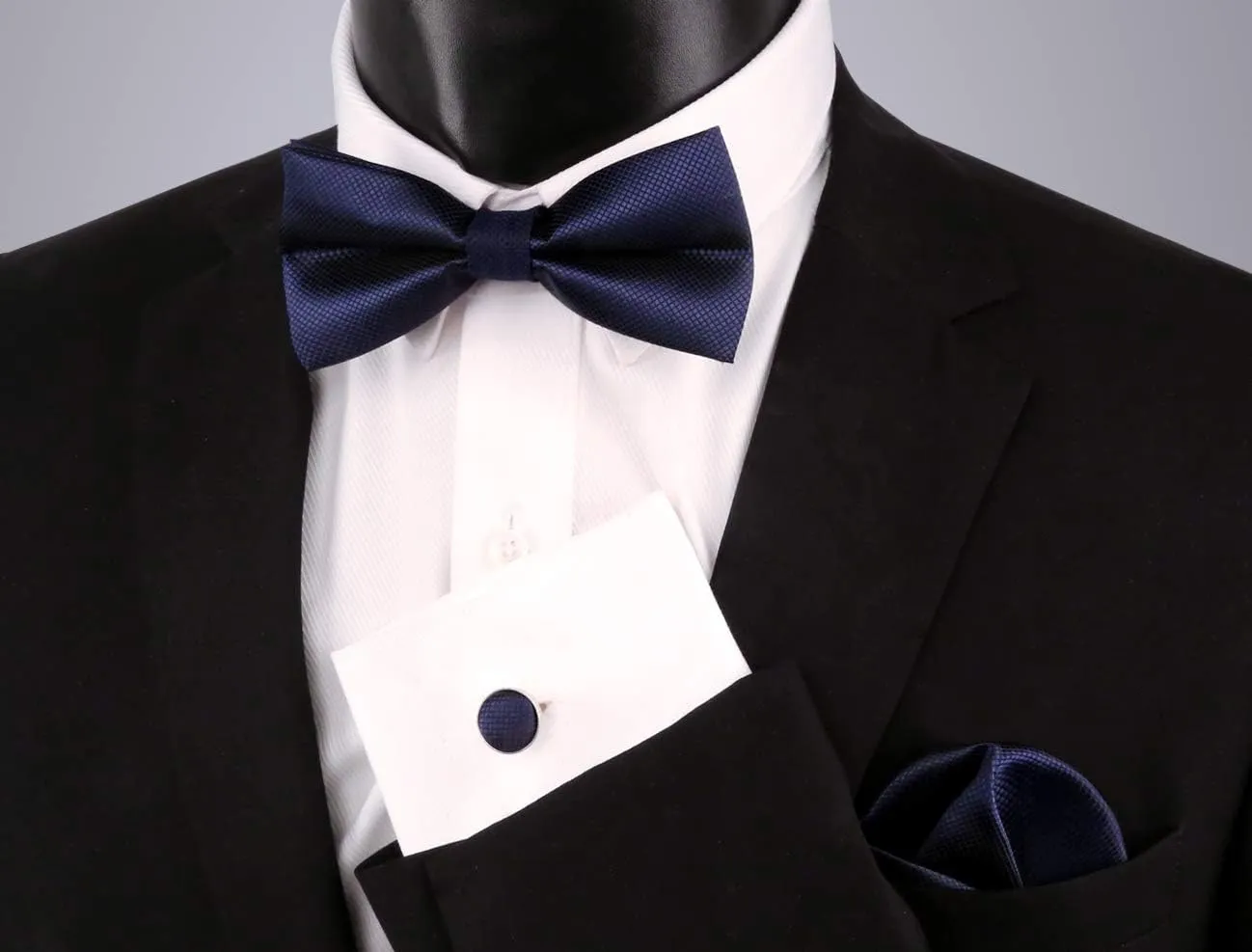 Alizeal Mens Solid Color Mini Squares Formal Banded Pre-tied Bow Ties, Pocket Square, Cufflinks Set Wedding Party Business