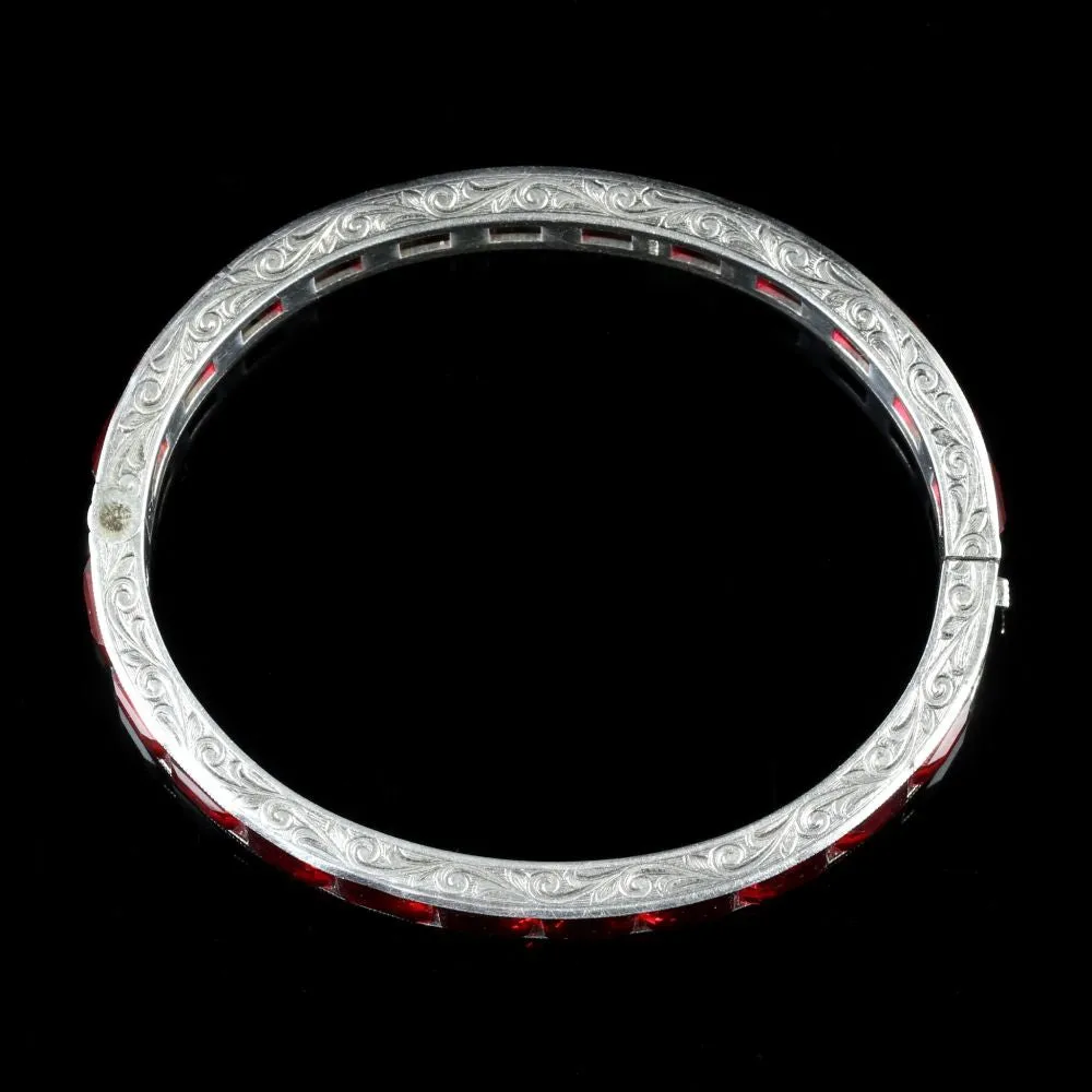 Antique Art Deco Red Paste Silver Bangle Circa 1930