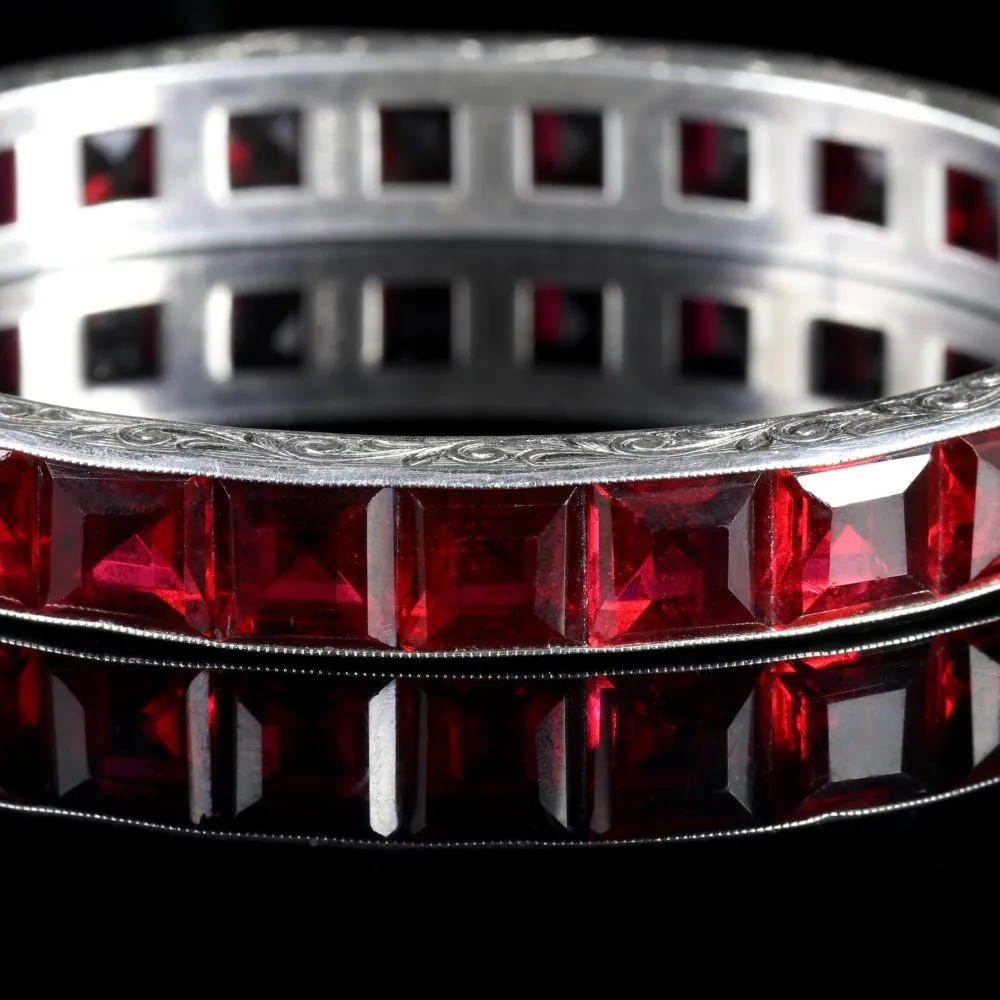 Antique Art Deco Red Paste Silver Bangle Circa 1930