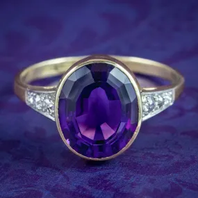 Antique Edwardian Amethyst Diamond Solitaire Ring 4ct Amethyst