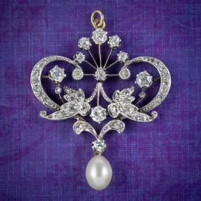 Antique Edwardian Belle Epoch Diamond Pearl Pendant Circa 1905