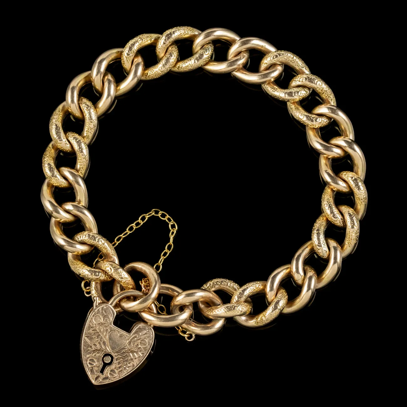 Antique Edwardian Curb Bracelet Heart Padlock Circa 1907