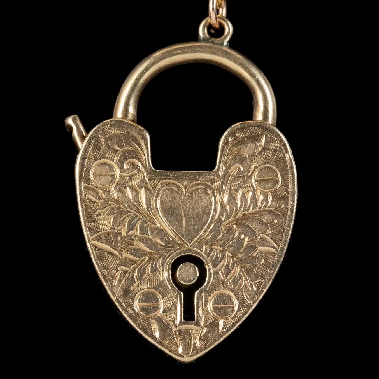 Antique Edwardian Curb Bracelet Heart Padlock Circa 1907