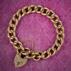 Antique Edwardian Curb Bracelet Heart Padlock Circa 1907