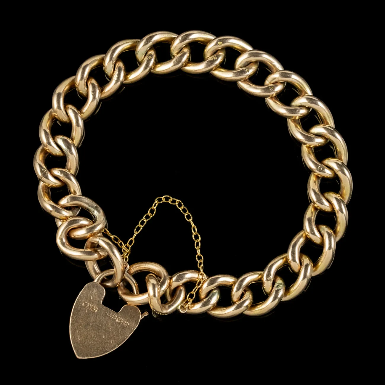 Antique Edwardian Curb Bracelet Heart Padlock Circa 1907