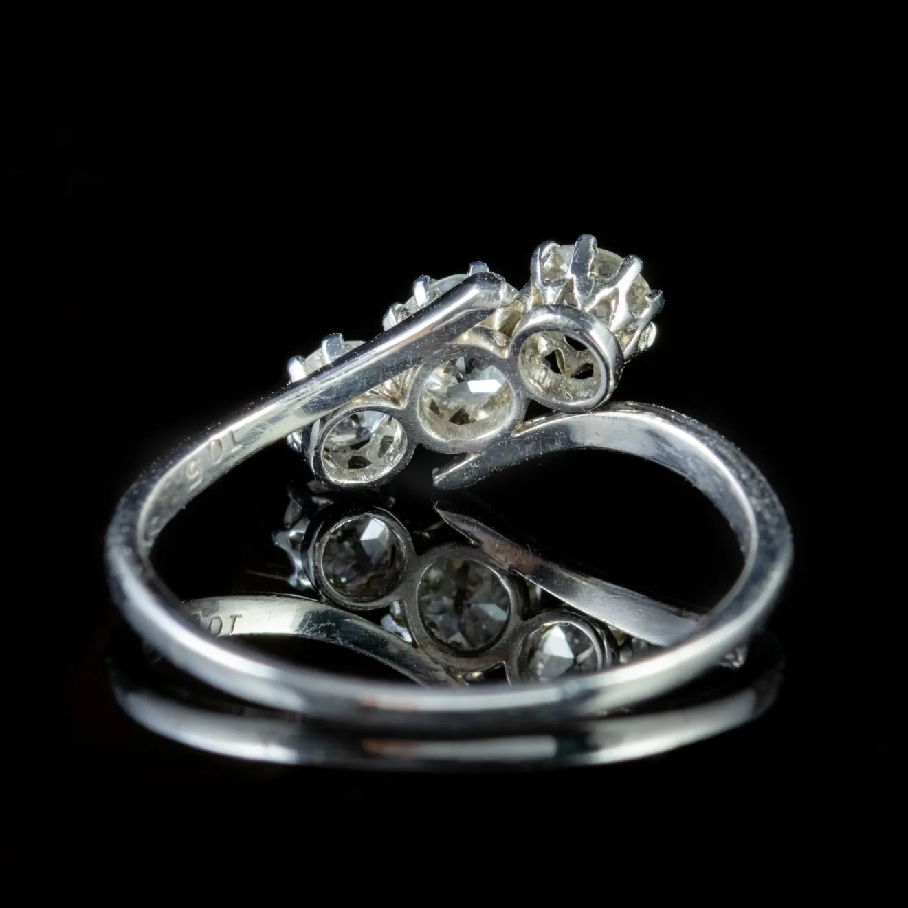 Antique Edwardian Diamond Trilogy Ring 18Ct White Gold Circa 1918